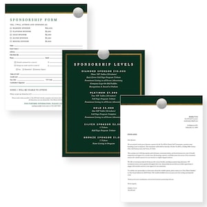 Golf Fundraiser Printable Bundle, Sponsorship Levels, Golf Tournament Sponsorship Form Template, Sponsorship Letter Digital Download