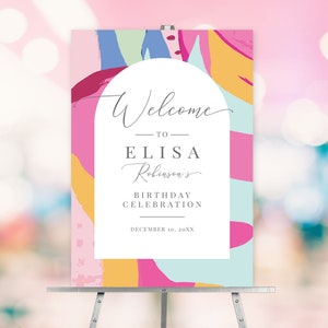 Colorful Birthday Welcome Sign Template, Womens Birthday Sign Digital Download, Modern Wedding Bridal Shower Welcome Board