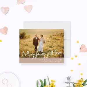 Nothing Fancy Just Love Wedding Announcement Card Printed Elopement Announcement Photo Just Married Newlywed Card