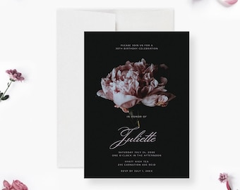 30th 40th 50th 60th Floral Birthday Party Invitation Template, Peony Bridal Shower Digital Invitations