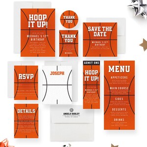 Basketball Birthday Invitation Card for Children, Hoop It Up Bday Invites for Kids, Sports-Themed Menu Card, Basketball Stationery