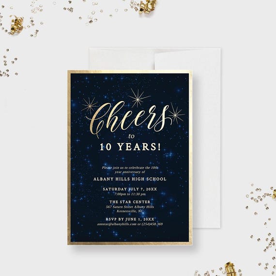 Cheers to 10 20 30 40 Years Party Invitation, Starry Night Sky, Business Anniversary Invites, Wedding Anniversary Galaxy
