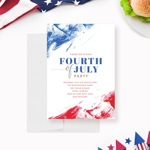 4th of July Invitation Template, Fourth of July Digital Download, Independence Day Celebration Invites, Red White and Blue Patriotic Design