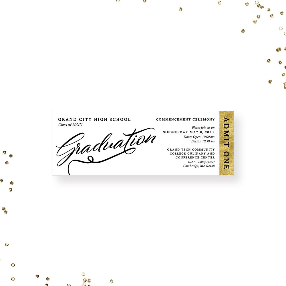 Graduation Ticket Template, Grad Elegant Ticket Invitation, Admit One ...