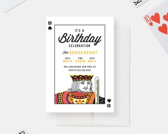 Casino Birthday Card with King of Clubs Design, Poker Night Party for Mens Birthday, Casino Party Invitation for Him, Gambling Birthday