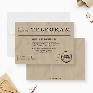 Invitations imprimées Telegram, 50e 60e 70e 80e 90e invitations d’anniversaire pour adultes, papier télégraphique vintage, cartes d’anniversaire grand-mère grand-père