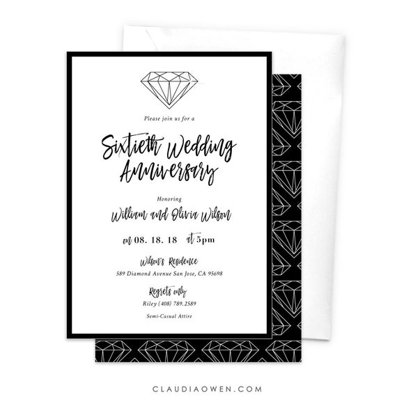 Diamond Invitation 60th Wedding Anniversary Diamond Etsy