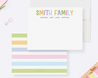 Personalized Family Stationary Note Card Set, Custom Colorful Modern Thank You Cards with Envelopes, Custom Children Housewarming Stationery