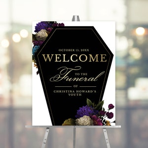 Funeral for my Youth Welcome Sign, Printable Sign 18 X 24 Inches, Coffin Poster 30th 40th Birthday Party Sign, Rip 20s Death Themed Sign