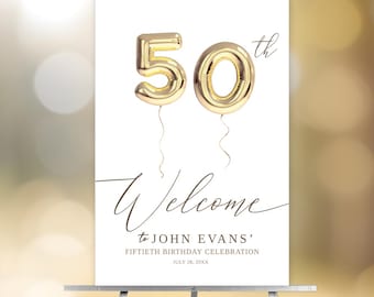 50th Birthday Welcome Sign Template, 50th Business Anniversary Party Door Sign, Printable Welcome Sign Digital Download