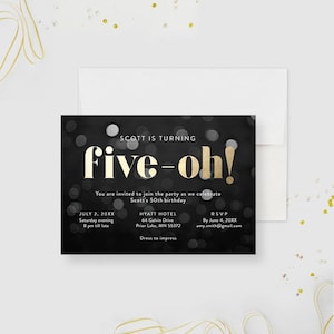 Five Oh 50th Birthday Party Invitation Editable Template, Mens 50th Printable Digital Download, Fiftieth Birthday Turning 50 Fifty