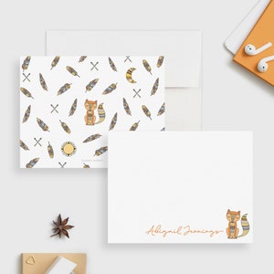 Cadeau renard mignon papeterie animaux des bois renard, jeu de cartes stationnaires renard lunatique, note de remerciement bohème papeterie enfants cartes de correspondance plates renard