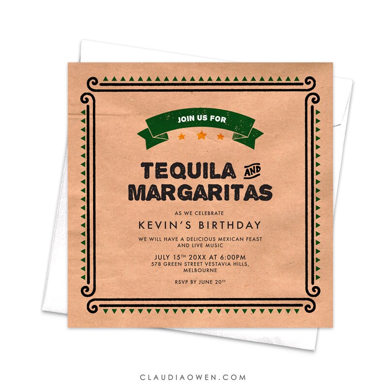 Tequila and Margaritas Fiesta Invitation Mexican Party Mexican Fiesta Mexico Mexican Feast South American Latin America Birthday Drinks