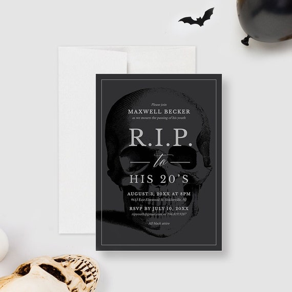 Coffin Party Invitation Editable Template, Here Lies My Youth