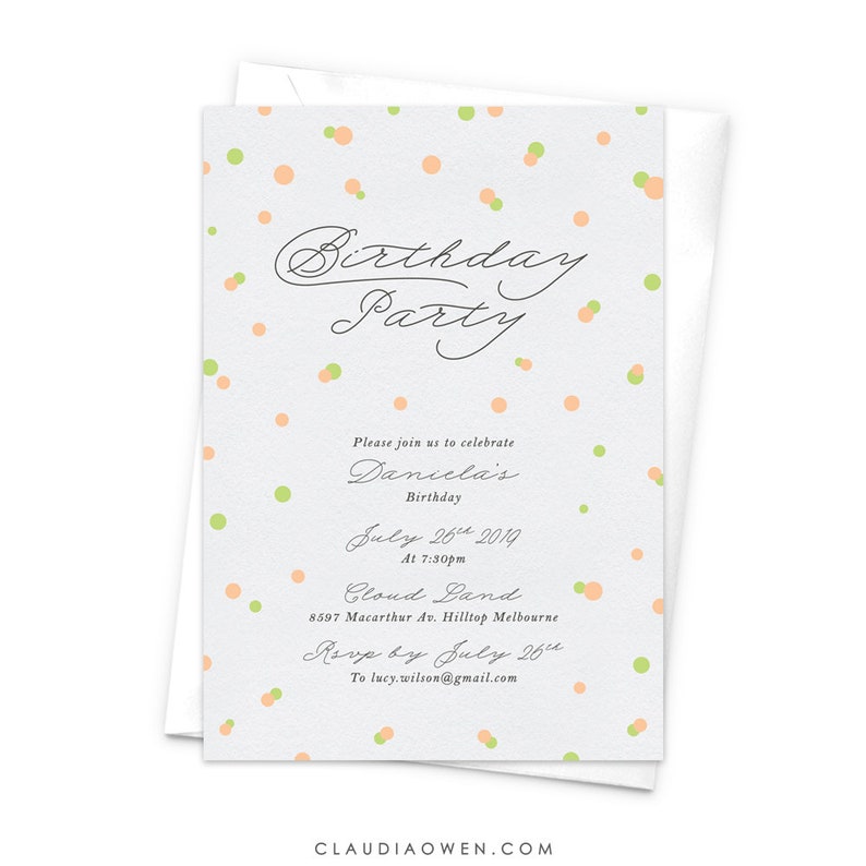 Birthday Invitation Confetti Invitation Fun Invitation Girly Feminine Birthday Party Teen Party Women/'s Birthday