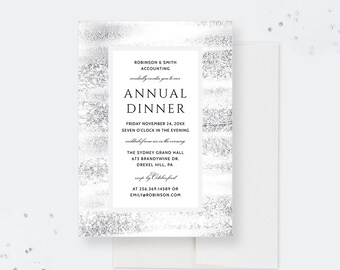 Dinner Party Printable Invitation Template, Business Winter Gala Invitation Digital File Download, Silver Corporate Event Instant Download