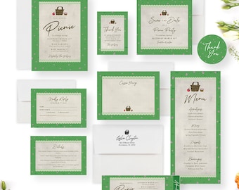 Picnic Invitation for Spring Celebration, Family Spring Party Invites, Picnic Birthday Invitation with Blanket and Green Grass