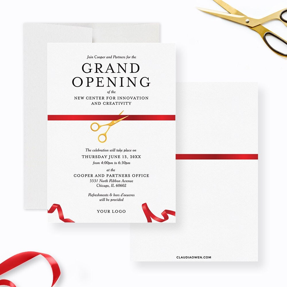 Ribbon Cutting Ceremony Party Invitation Grand Opening Launch Lupon