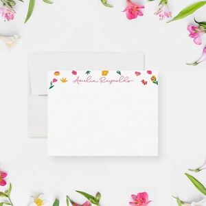 Custom Flowers Note Card, Floral Stationary Set for Girls, Cute Floral Thank You Cards for Her, Custom Stationery Writing Paper