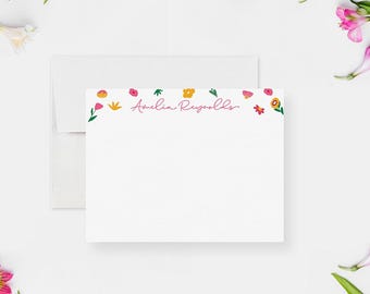 Custom Flowers Note Card, Floral Stationary Set for Girls, Cute Floral Thank You Cards for Her, Custom Stationery Writing Paper