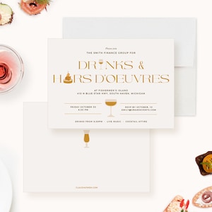 Drinks and Hors D'oeuvres Business Party Invitation Template, Adult Birthday Party Invites, Cocktail Party Invite for Work Function