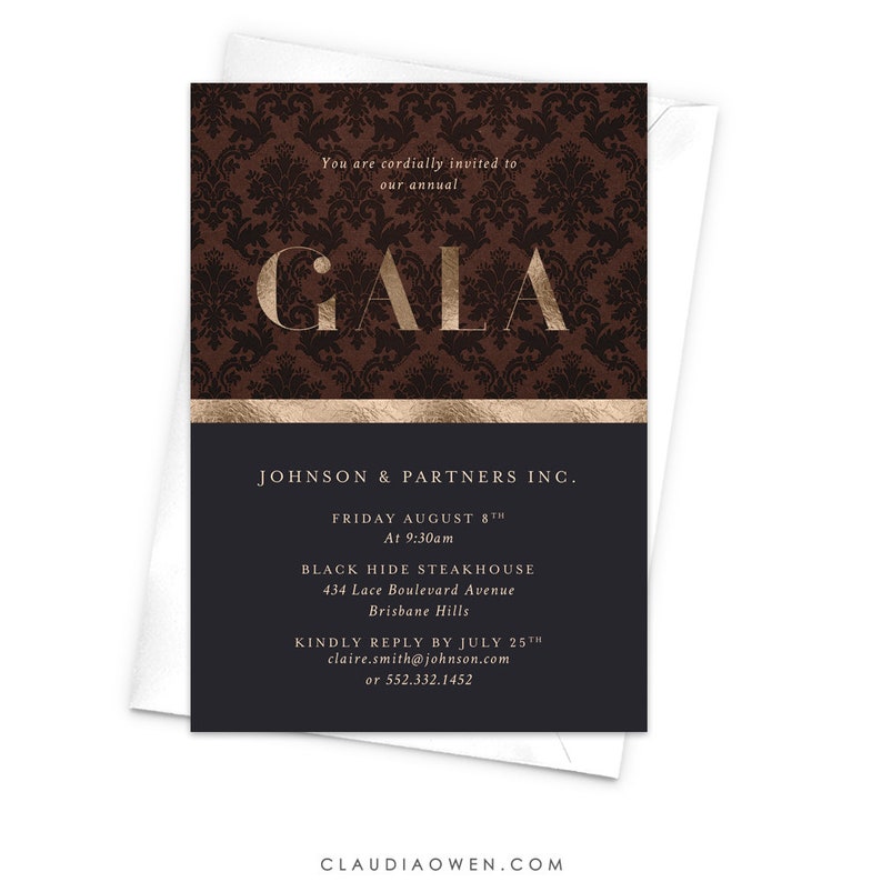 Gala Night Elegant Gala Invitation Awards Night Professional Event Business Invitation Work Function Corporate Event Damask Pattern