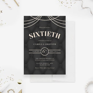 60th Birthday Party Invitation Editable Template, Sixtieth Birthday Printable Instant Digital Download, Elegant Pearl Invites