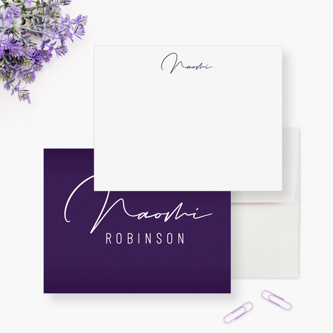 Flat Personalized Note Card, Unique Stationery for Her, Custom Office ...