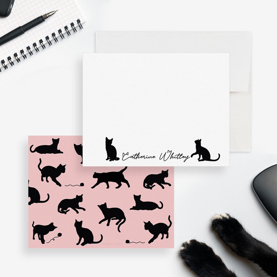 Black Cat Stationary Set, Custom Cat Note Cards, Gift for Cat Lovers ...