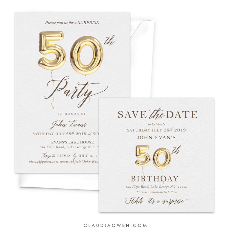 50th Birthday Invitation And Save The Date Card Fiftieth Anniversary 50th Balloon Matching Set Birthday Party Fiftieth 50th Invites