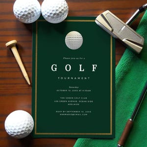 Golf Birthday Party Editable Invitation Template, Golf Tournament Printable Digital Download, Partee Golf Ball Golf Theme, Hole in One