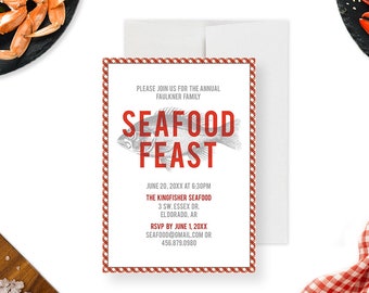 Modern Seafood Feast Party Invitation Card, Fish Birthday Invites, Seafood Boil Invitations