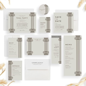 Classic Roman Toga Party Invitations, Greek Wedding Invitations, Ancient Italy Save the Date Cards, Toga Thank You Cards