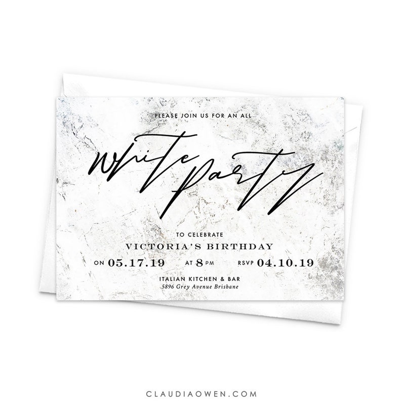 White Party Invitation White Invitations All White Party White Etsy