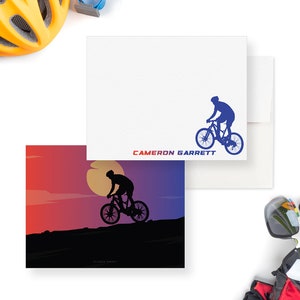 Personalized Mountain Biker Note Card, Custom Cyclist Stationary Set, Biking Gifts for Him, Bike Rider Card Gift, Mountain Biking Cards