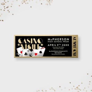 Casino Night Prom Printed Ticket Invitation Poker Night Ticket Invites  Las Vegas Game Night Birthday Ticket Gambling Admit One