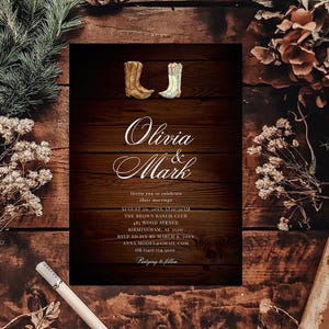 Western Wedding Invitation Template, Country Wedding Invites Digital Download, Rustic Boho Invitations with Cowboy and Cowgirl Boots