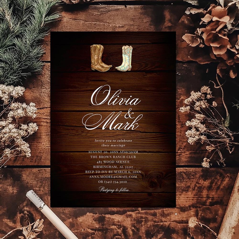 Western Wedding Invitation Template, Country Wedding Invites Digital  Download, Rustic Boho Invitations With Cowboy and Cowgirl Boots - Etsy  Israel, image size:1000x1000