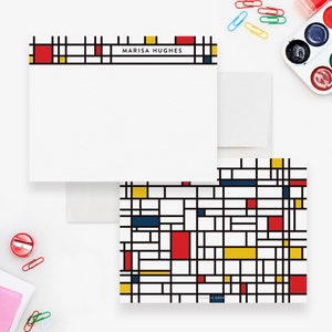 Cartes de correspondance personnalisées Mondrian, cartes de correspondance géométriques uniques, cartes de correspondance de bureau personnalisées pour hommes avec enveloppes