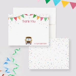 Kids Party Bus Thank You Card, School Yellow Bus Birthday Party Thank You Notes, Wheels on the Bus Stationary Set, Cards and Envelopes