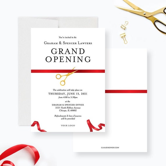 Grand Opening Ribbon Cutting Ceremony Launch Party Invitation, New