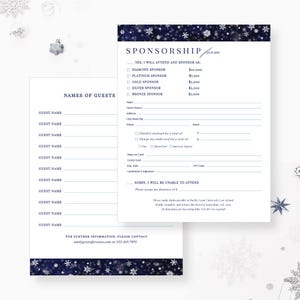 Formulaire de parrainage, modèle de parrainage de gala Winter Wonderland avec noms des invités, modèle de formulaire de parrainage imprimable pour événements professionnels
