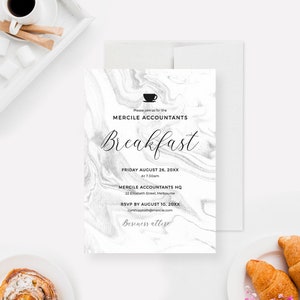 Modèle modifiable d'invitation de fête de petit-déjeuner, petit-déjeuner d'anniversaire, invitation imprimable en téléchargement numérique, petit-déjeuner d'entreprise café