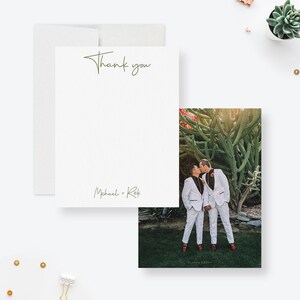 Cartes de remerciement personnalisées avec photo de mariage, cartes de remerciement personnalisées modernes pour couple avec enveloppes, Gay Love Pride, Design minimaliste