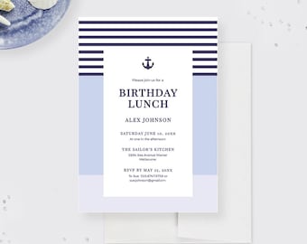 Nautical Birthday Sea Party Invitation Template, Boating Digital Download, Ocean Sailing Printable Editable Invitation