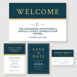 Business Party Invitation Matching Set Template, Corporate Company Printable Invites, RSVP Save the Date Card Welcome Sign Digital Download