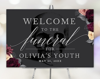 Funeral for my Youth Party Welcome Sign Editable Template, Funeral Birthday RIP 20s 30s 40s Digital Download, RIP 20s Table Sign