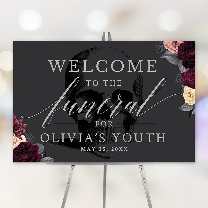 Funeral for my Youth Party Invitation Matching Set Editable Template, Funeral Birthday RIP 20s 30s, Obituary Welcome Sign Gift Tag Bundle image 3