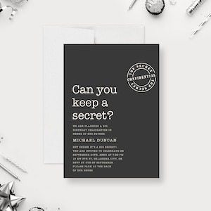Top Secret Birthday Party Invitation, 21st 30th 40th 50th 60th Surprise Birthday Printable Invites, Spy Party Invitation Confidential