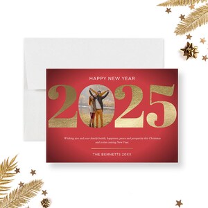 Bonne année 2025 Cartes de vœux avec photo de famille, modèle de cartes de Noël personnalisé avec photo, téléchargement numérique instantané